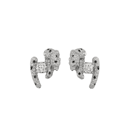 Cartier Panthère de Cartier earrings, cushion-cut diamond, paved